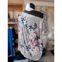 Bluzka kimono w łódeczkę - biało różowe kwiaty magnoli